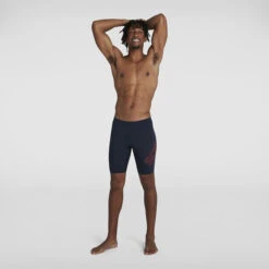Speedo Mens Boom Logo Placement Jammer - True Navy Dragonfire Orange